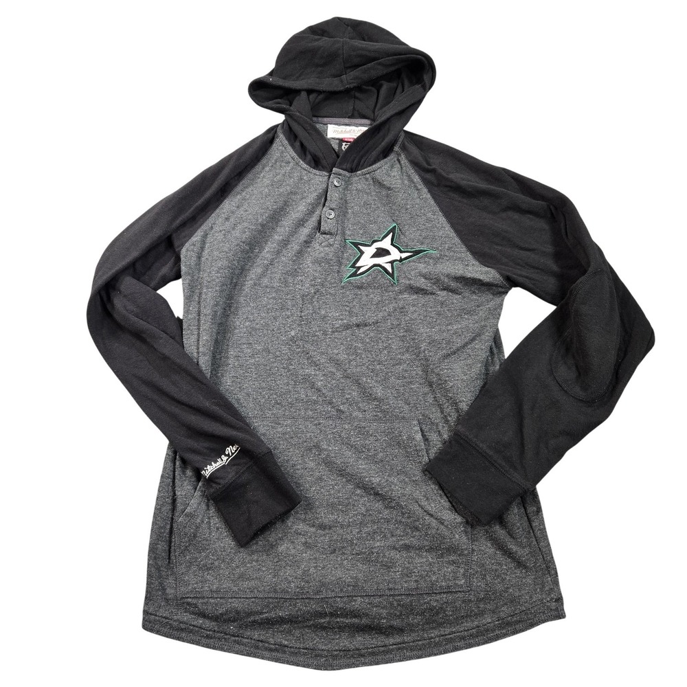 Dallas Stars Hoodie Mens Medium Gray NHL Hockey Henley Pullover Mitchell & Ness
